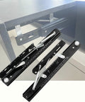 Heavy Duty Table Extension Slides That Glide Like Silk Hella Smooth Ball Bearing Rails For Folding Furniture Setup Built Tough To Retrofit Cabinets Add Extra Desktop Space In A Snap, showing black coated steel rails with spring mechanism.
