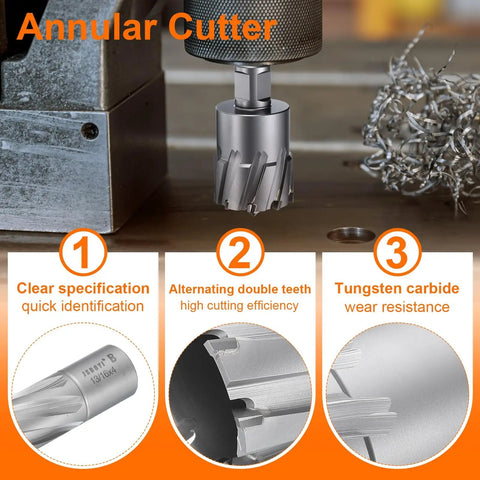 Heavy Hitter Tungsten Carbide Annular Cutter And Hole Saw 13/16 Inch By 4 Inch with double teeth design for efficient cutting.