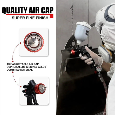 Person using HVLP Auto Paint Spray Gun Kit Pro Grade With 1.3mm Nozzle Regulator Five Strainers 600cc Cup for touch up spray