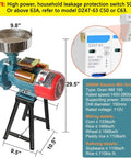 Beast Mode 3000W Electric Grain Mill With 110V Supply showcasing dimensions and specifications.