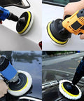 Four drills with Six Piece 3 Inch Imitation Wool Polishing Pad Kit With M10 Drill Adapter on car surfaces polishing