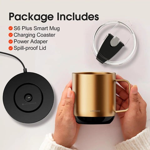 Smart Self Heating Coffee Mug With 12 Oz Capacity And Ai Auto Warm Tech Features Music Reactive Ambient Lights with charging coaster.