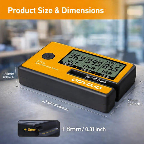 3 In 1 Tint Meter For Car Windows Pro Digital Solar Film Tester With UV IR Transmission And Light Transmittance Auto Calibration Fits Side Windows And Film Samples Stay Legal Window Film Testing For Auto Shops, 120mm x 75mm x 25mm