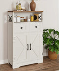 White Farmhouse Storage Cabinet With Barn Doors And Shelves, Space Saving Tall Kitchen Pantry And Coffee Bar Hutch