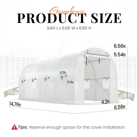 Backyard Growers Favorite 15x7x7 Ft Walk In Greenhouse With Pro Grade Heavy Duty Galvanized Steel Frame Mesh Door Screen Window Hoop Tunnel Design White Finish Includes Brass Irrigation Kit For Easy Watering