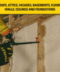 Pro Grade Closed Cell Spray Foam Insulation Kit Covers Up To 480 Square Feet being applied with a spray gun on a wall.
