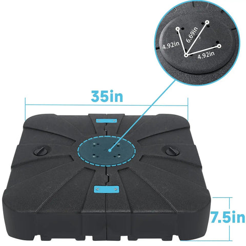 Heavy Duty Cantilever Umbrella Weighted Base, 300 Lb Capacity, 34 by 34 by 7 Inches, Outdoor Offset Stand measurements shown