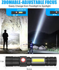 USB Rechargeable Magnetic LED Flashlight with Zoomable Beam in use, demonstrating spotlight and floodlight modes outdoors