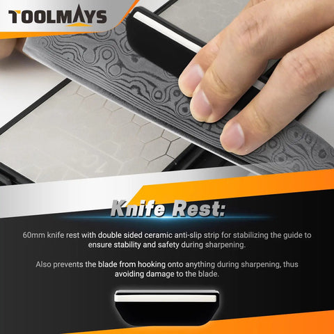 Person using Double Sided Diamond Whetstone 400/1000 Grit With Honeycomb Surface Knife Sharpener Stone Angle Guide