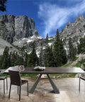 Modern dining room with Rocky Mountains Hiking Wallpaper Peel And Stick Self Adhesive Removable Wall Mural backdrop