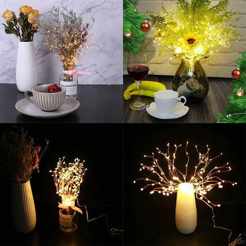 4 Pack Copper Wire Starburst Fairy Lights 200 LED Firework String Lights With 8 Modes Dimmable Remote Waterproof Outdoor Patio Decor For Parties Christmas Battery Operated in vases