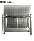 Heavy Duty Foldable Stainless Steel Workbench With Reinforced Crossbeams Thickened Square Countertop, shown in foldable position.