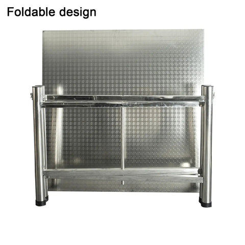 Heavy Duty Foldable Stainless Steel Workbench With Reinforced Crossbeams Thickened Square Countertop, shown in foldable position.