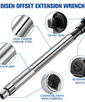 Pro Grade Half Inch Offset Extension Wrench For Impact Tools And Tight Spaces, chrome steel body, non-slip grip
