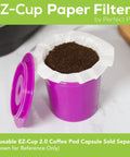 EZ Cup Disposable Paper Filters With Patented Lid For Reusable Coffee Pods, 4 Pack, 200 Filters, Mess Free Cleanup