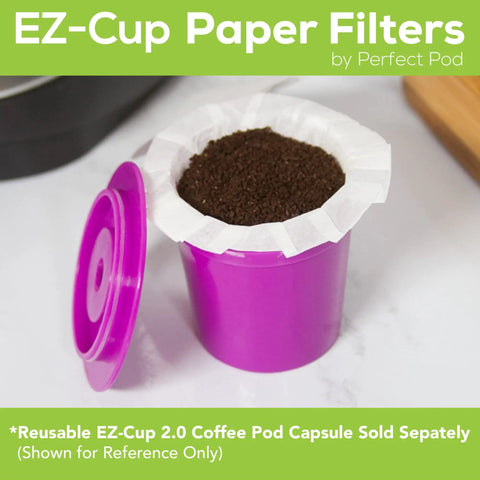 EZ Cup Disposable Paper Filters With Patented Lid For Reusable Coffee Pods, 4 Pack, 200 Filters, Mess Free Cleanup