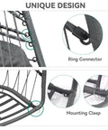 Close-up of Chill Outdoor Hanging Egg Chair With Stand For Patio And Garden showing ring connector and mounting clasp details.