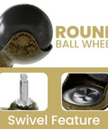 Set of 4 Antique Brass Swivel Stem Ball Caster Wheels with Socket detail, showing round wheel and swivel feature close-up