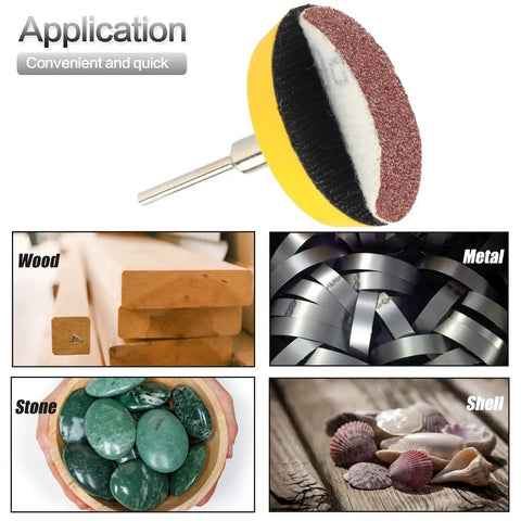 Fifty Piece Two Inch Rotary Sanding Discs Kit With One Eighth Inch Shank Backing Pad for wood, metal, stone, and shell polishing