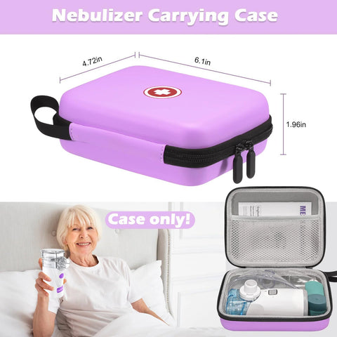 Nebulizer carrying case, purple hard-shell with zipper and carrying handle