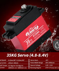 High Torque 35KG Digital RC Servo showing 4.8-8.4V specs and metal gear features.