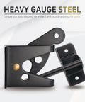 Tough As Nails Automatic Gate Latch For Outswinging Pool And Garden Fences Self Locking Metal Design Rust Resistant Build No Fuss Push Pull Operation Black view of heavy gauge steel latch.