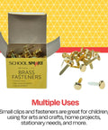 Top Shelf Brass Plated Fasteners 1-1/2 Inches Size 6 Bulk Pack Of 100 Heavy Duty Binding Pins in box with opened lid