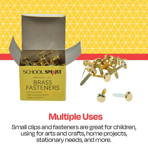 Top Shelf Brass Plated Fasteners 1-1/2 Inches Size 6 Bulk Pack Of 100 Heavy Duty Binding Pins in box with opened lid