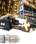Battery Powered Automatic Strapping Machine Hot Melt Welder For 13 To 16 Mm Pp Pet Bands in warehouse setting with stacked parcels.