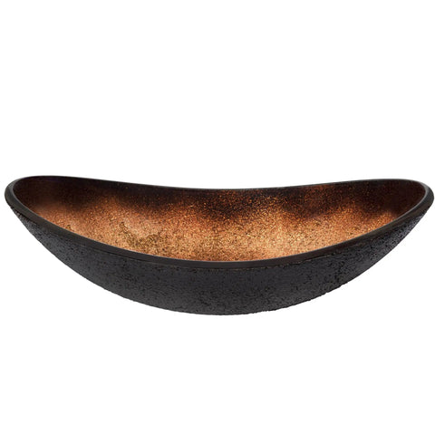 Rena Glass Vessel Bathroom Sink Oval Slipper Hand Painted Black And Copper Tones Dope Sleek Look Tempered Glass Above Counter