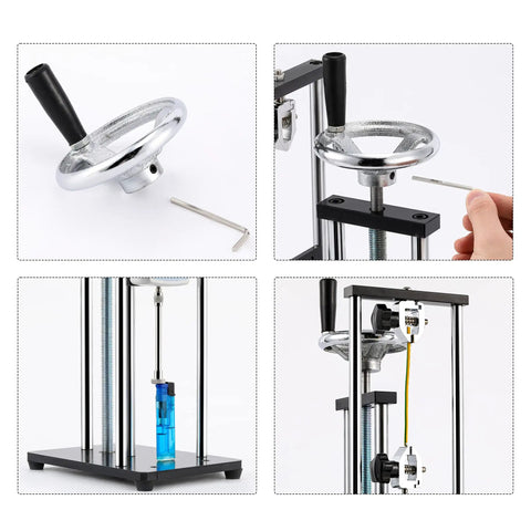 Manual Force Test Stand With Hand Wheel 250mm Stroke Dual Mounting Plate 41x73mm And 40x90mm For ZMF Force Gauge Sold Separately Built For Precise Repeatable Measurements And Smooth Operation, hand wheel and clamps