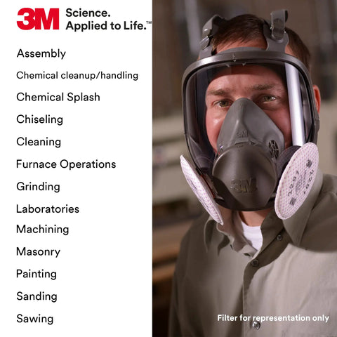 Full Facepiece Reusable Respirator 6800 With NIOSH Approval Large Lens ANSI High Impact Eye Protection Silicone Face Seal Four Point Harness All Day Comfy Fit For Painting Dust Chemicals And More