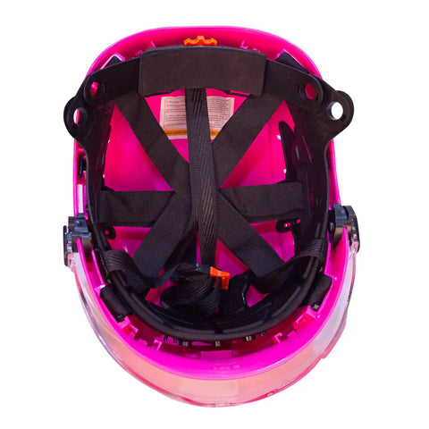 Inside view of Pink Womens Lightweight Hard Hat With 6 Point Suspension ANSI Z89.1 Approved ABS Helmet Goggles Included Reflective Decals
