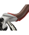 Close-up of Elite Pruning Shears 8.3 Inch Swiss Made with leather wrapped handle and carbon steel blade for gardeners and pros.