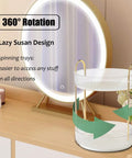 Rotating Makeup Organizer 2 Tier Lazy Susan Trays, Clear, on bathroom counter with mirror and skincare products, 360 degree spin