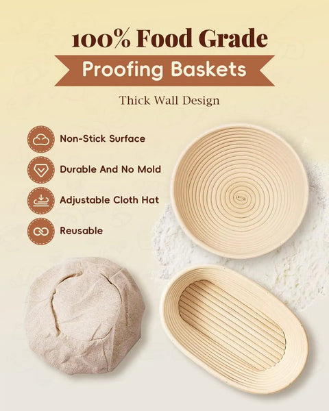 All In One Sourdough Starter Kit For Beginners With Manual Included Complete Bread Baking Supplies Round And Oval Banneton Proofing Baskets