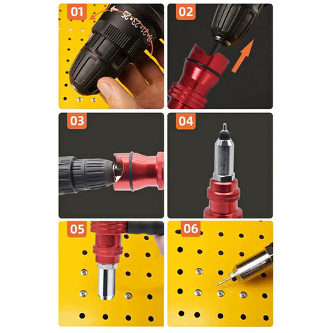 Must Upgrade Your DIY Game With This Electric Rivet Nut Drill Adapter Kit For Cordless Tools Featuring Removable Handle Easy Install And Removal For Wide Rivet Sizes To Get The Job Done Rapidly Without The Hassle, red metal drill adapter