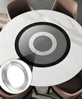Super Smooth As Butter 12 Inch Aluminum Lazy Susan Bearing with Rock Solid Ball Rotation on a modern dining table.