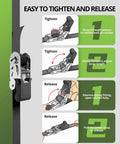 Rock Solid Hookless Ratchet Straps Pack A Slick Endless Loop Design For Zero Scratch Damage And Hardened Closure Mechanisms Making Load Handling Hella Easy In This Reliable Two Pack instructions for adjusting and releasing straps.