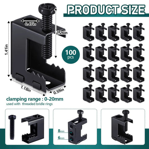 100 Piece Pro Grade Heavy Duty Beam Clamps Kit For 1/4-20 Threaded Rods Bolt On Spring Steel Hangers With S Hooks Bridle Rings For Pipe