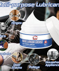 White Lithium Grease Go To Multi Purpose Lubricant With Built In Brush For Metal To Metal Hinges Gears Bearings And Chains Ideal For Automotive Marine And Industrial Use 3.5oz Long Lasting Protection And Smooth Operation jar with open lid