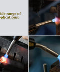 MAP Gas Propane Torch Head With CGA600 Connection, Adjustable Flame, shown in use for brazing and metalwork.