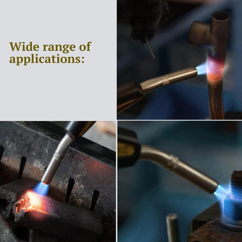 MAP Gas Propane Torch Head With CGA600 Connection, Adjustable Flame, shown in use for brazing and metalwork.