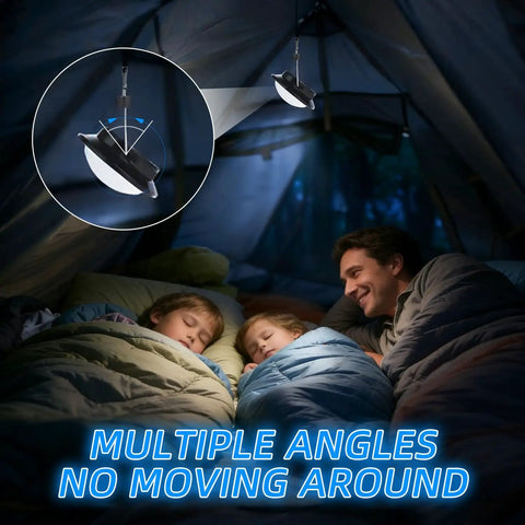 Go To Outdoor Solar LED Camp Lantern With 350 Lumens Of Soft Eye Friendly Light And Frosted Shade lighting up a family in a tent