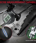Pro Grade Digital Dial Indicator 1 Inch With 0.0005 Inch Resolution on a metal surface next to a saw blade