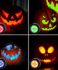 Rechargeable USB Puck Lights For Under Cabinet And Closet, 16 Color Changing Dimmable LEDs illuminating Halloween pumpkins