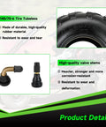 Detailed view of 145/70-6 Tubeless Tire For Mini Bikes And ATVs, highlighting durable rubber material and valve stems.