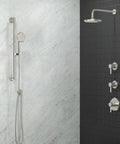 Bathroom with Occasion Transfer Valve Trim with Single Lever Handle for 3-Outlet or 2-Outlet Operation, in Moderne Brass Finish