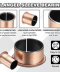 60 Pack Flanged Sleeve Bearings, 12Mm Bore X 14Mm Od X 9Mm Length, Self Lubricating Sintered Bronze Bushings close-up view highlighting features.