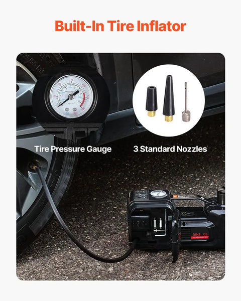 Electric Car Jack 5 Ton With Built In Inflator All In One 12V Tire Change Kit Scissor Jack With Led Light And Impact Wrench Portable Lift For Sedan SUV And Truck